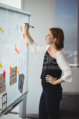 Attentive executive writing on sticky note