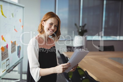 Portrait of smiling executive holding documents