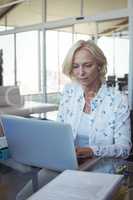 Focused entrepreneur working on laptop at office