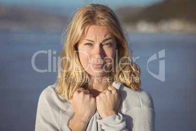 Portrait of young woman at beach