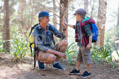 Boy giving high five to father