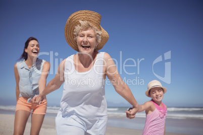 Cheerful multi-generation family at beach