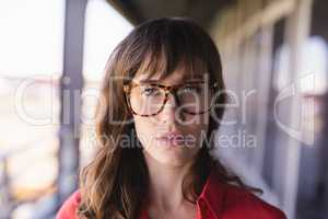 Close up portrait of businesswoman in balcony