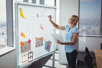 Attentive executive writing on whiteboard