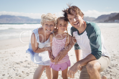 Portrait of multi-generated family at beach