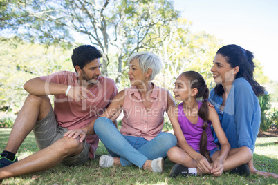 Happy family interacting in the park