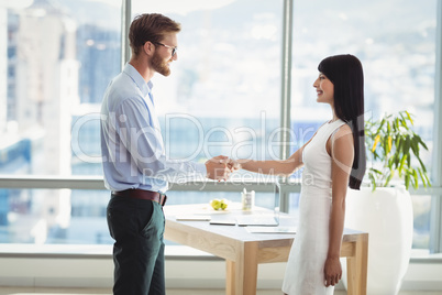Executives shaking hands with each other in office