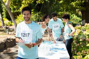 Athletes registering themselves for marathon