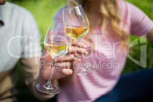 Couple toasting white wine glasses