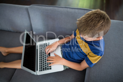 Boy using laptop in living room