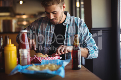 Man having burger together