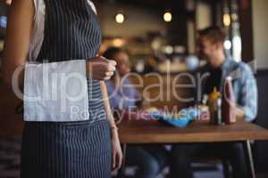 Waitress with napkin standing at restaurant