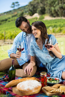 Cheerful couple holding wineglasses