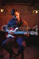 hipster, nightclub, bar, pub, counter, professional, skill, expertise, casual clothing, guitar, elec