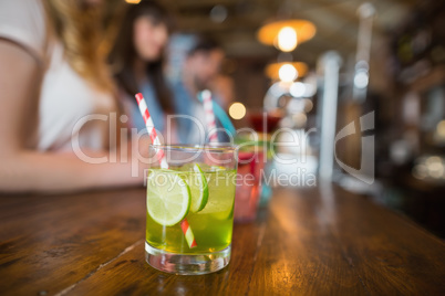 Close up of drinks on counter
