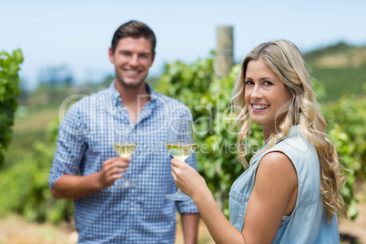 Portrait of happy couple holding wineglasses