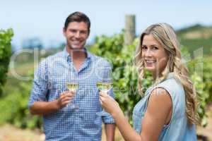 Portrait of happy couple holding wineglasses
