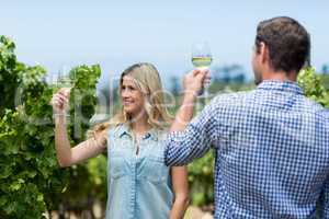 Couple holding wineglasses