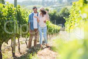 Young couple standing at vineyard