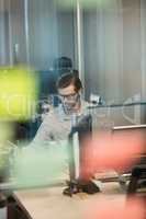 Concentrated businessman working at office