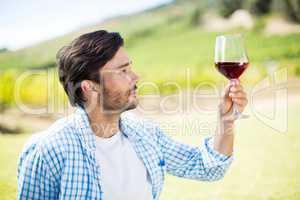 Thoughtful man holding red wine