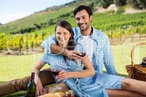 Portrait of smiling couple holding wineglasses