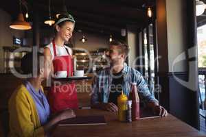 Waitress interacting with customer