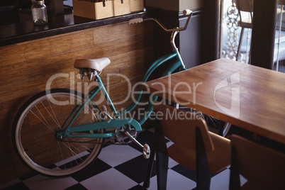 Bicycle at counter in restaurant