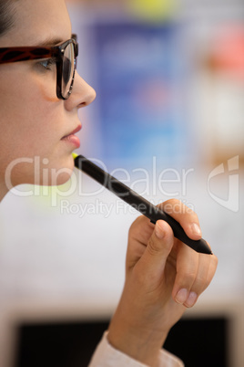 Close up of concentrated businesswoman