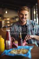 Man having burger together