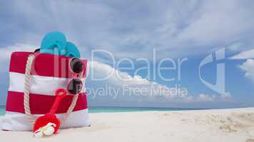 v02003 Maldives beautiful beach background white sandy tropical paradise island with blue sky sea water ocean 4k bag