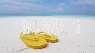 v02031 Maldives beautiful beach background white sandy tropical paradise island with blue sky sea water ocean 4k flip flops