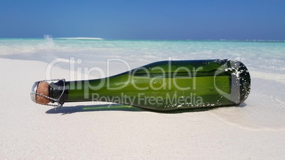 v02075 Maldives beautiful beach background white sandy tropical paradise island with blue sky sea water ocean 4k champagne bottle