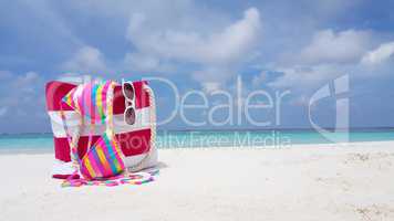 v02095 Maldives beautiful beach background white sandy tropical paradise island with blue sky sea water ocean 4k bag bikini
