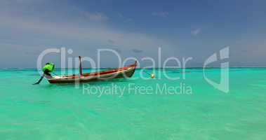 v02304 Maldives beautiful beach background white sandy tropical paradise island with blue sky sea water ocean 4k boat