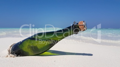 v02423 Maldives beautiful beach background white sandy tropical paradise island with blue sky sea water ocean 4k champagne bottle