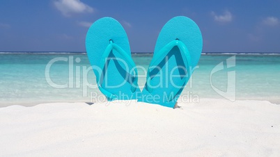 v02453 Maldives beautiful beach background white sandy tropical paradise island with blue sky sea water ocean 4k flip flops
