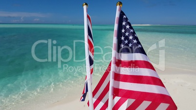 v02919 Maldives beautiful beach background white sandy tropical paradise island with blue sky sea water ocean 4k uk usa flags