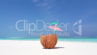v02967 Maldives beautiful beach background white sandy tropical paradise island with blue sky sea water ocean 4k coconut milk drink