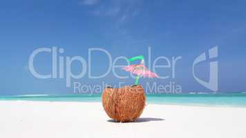 v02967 Maldives beautiful beach background white sandy tropical paradise island with blue sky sea water ocean 4k coconut milk drink