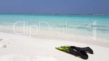 v02985 Maldives beautiful beach background white sandy tropical paradise island with blue sky sea water ocean 4k yellow scuba snorkel fins flippers