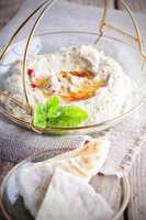 Baba ghanoush, eggplant dip, mediterranean food.