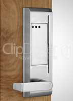 Electronic lock on wooden door