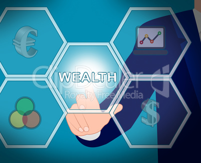 Wealth Icons Means European Currency 3d Illustration