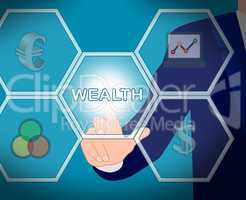 Wealth Icons Means European Currency 3d Illustration