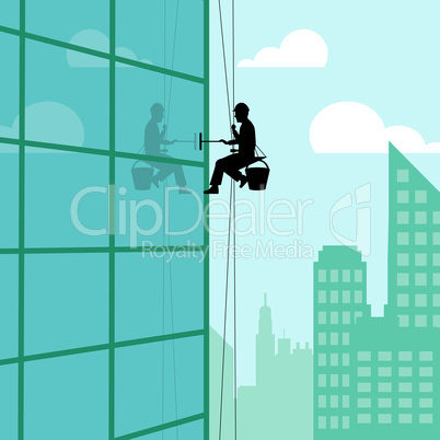 Skyscraper Window Cleaner Representing Offices Cityscape 3d Illu