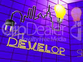 Develop Lightbulb Means Growth Progress 3d Illustration