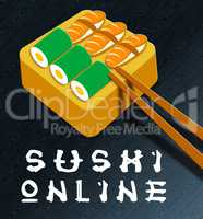 Sushi Online Showing Japan Cuisine 3d Illustration