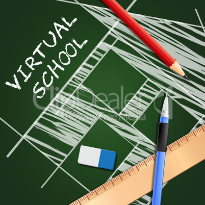 Virtual School Represents Learning And Education 3d Illustration