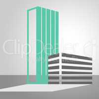 Office Building Icon Means City 3d illustration